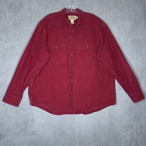 Cabelas Deerskin Soft Chamois Heavyweight Button Up Shirt Mens XL Red Cotton